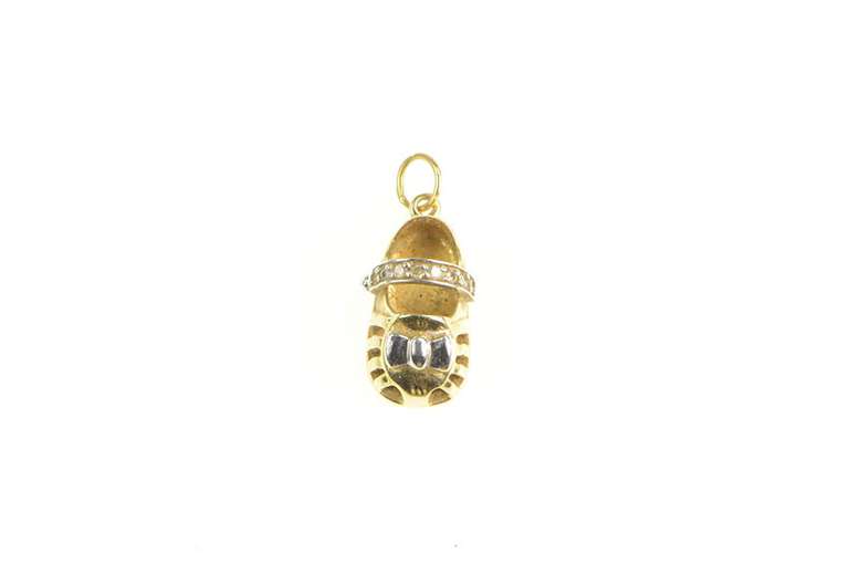 14K Yellow Gold Two Tone Diamond Mary Jane Baby Shoe Charm/Pendant