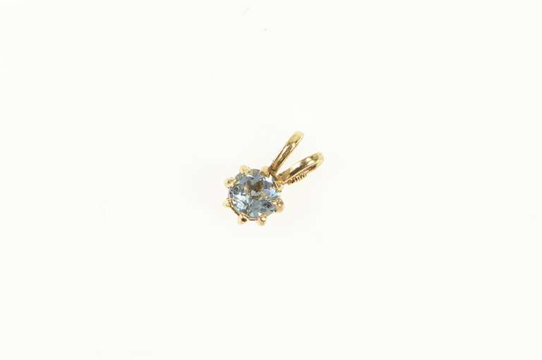 14K Yellow Gold Round Blue Topaz Solitaire Simple Classic Pendant