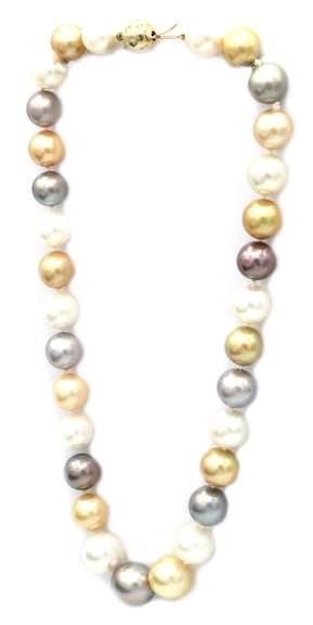 13.0 – 17.0MM Cultured Multi Color South Sea Pearl Strand Necklace in 14K