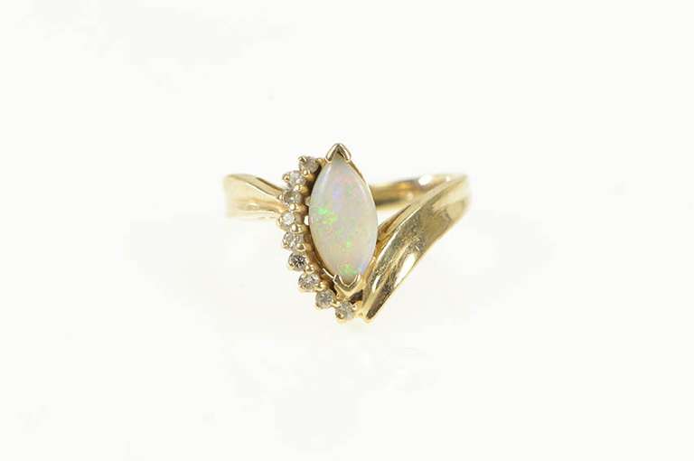 14K Yellow Gold Marquise Opal Diamond Accent Bypass Ring