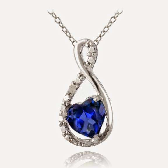 Created Sapphire & Diamond Accent Heart Necklace in Sterling Silver