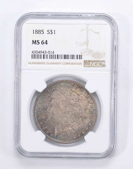 MS64 1885 Morgan Silver Dollar - Blue Toned - Graded by NGC