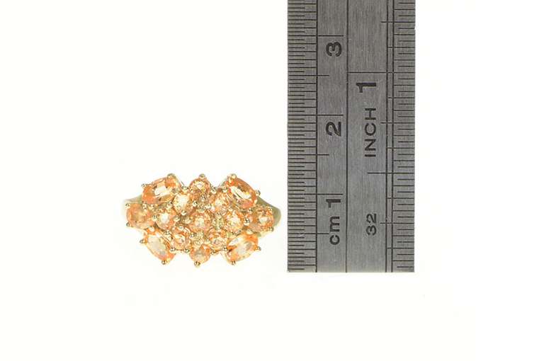 10K Yellow Gold Oval & Round Orange Topaz Cluster Statement Ring