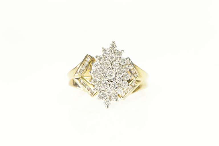 14K Yellow Gold 1.00 Ctw Marquise Diamond Cluster Statement Ring