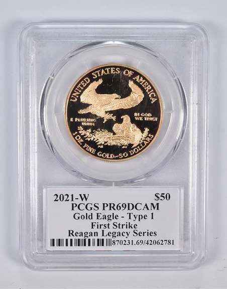 PR69 DCAM 2021-W $50 American Gold Eagle Type 1 FS Reagan Signed PCGS