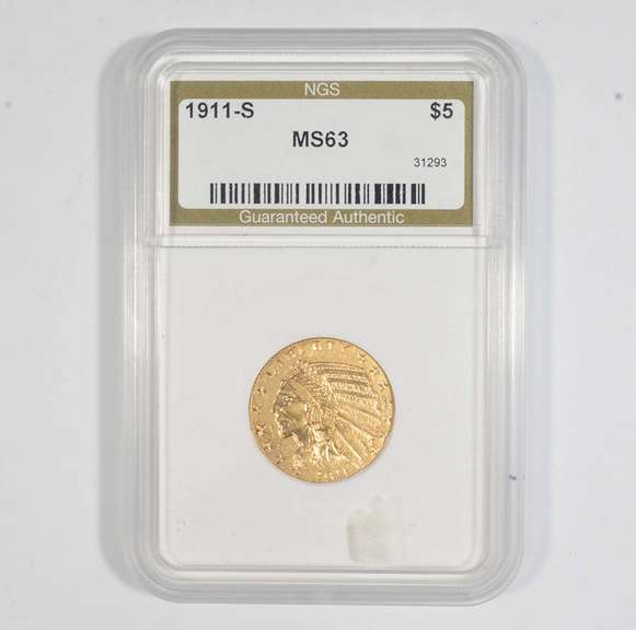 1911-S $5 Indian Head Gold Half Eagle