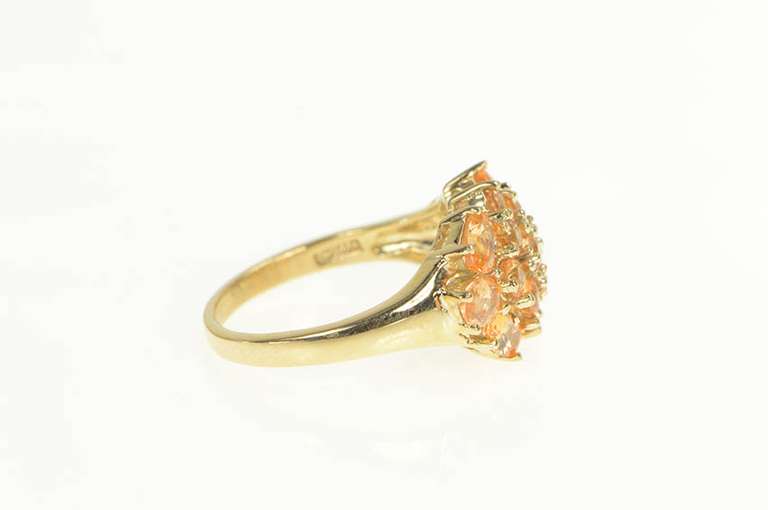 10K Yellow Gold Oval & Round Orange Topaz Cluster Statement Ring