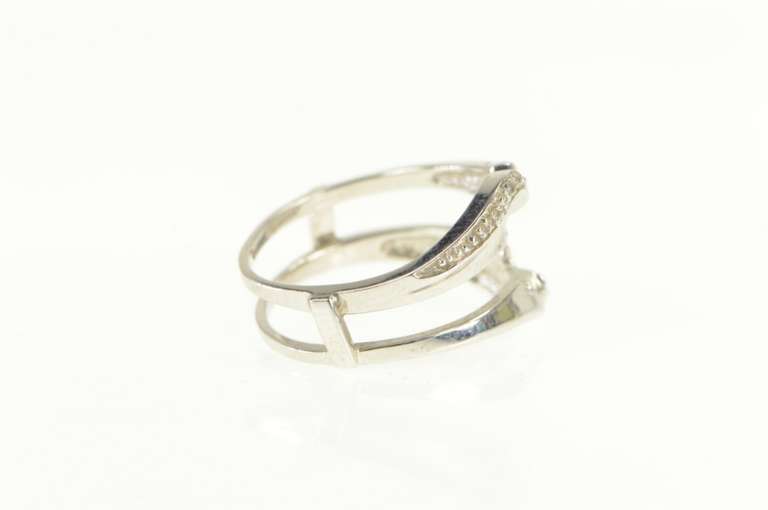 10K White Gold Diamond Inset Wrap Wedding Band Guard Ring