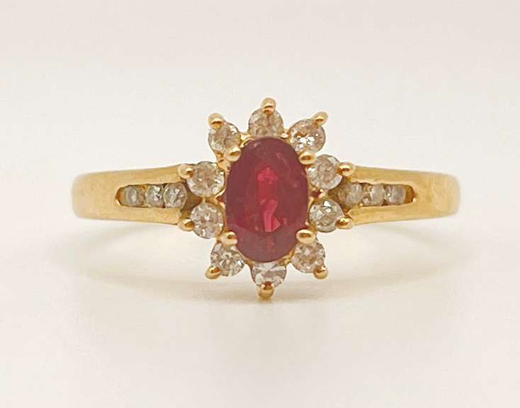 14kt Solid Yellow Gold, Ruby, and Diamond Ring