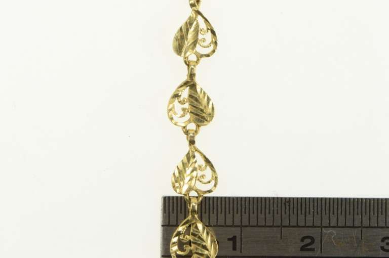 14K Yellow Gold Heart Diamond Cut Filigree Love Symbol Chain Bracelet