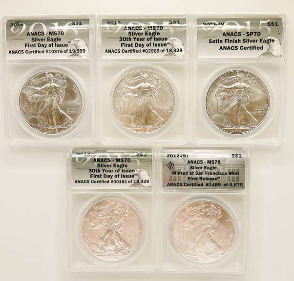 5 MS70 ASE silver coins
