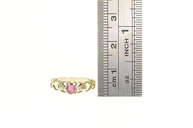 10K Yellow Gold Oval Natural Ruby Diamond Accent Heart Ring