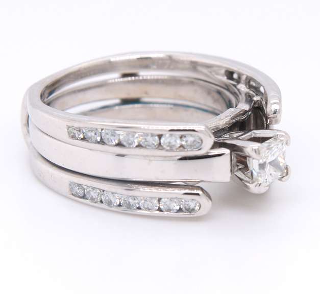 Brilliant White Gold Princess Cut Diamond and Diamond Wrap Engagement Ring