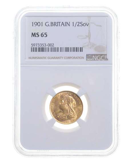 MS65 1901 Great Britain 1/2 Sovereign - Graded NGC