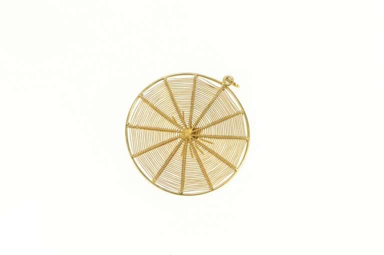 18K Yellow Gold 3D Elaborate Woven Spider Web Halloween Charm/Pendant