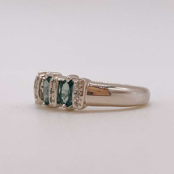 14kt Solid White Gold, Blue Sapphire, and Diamond Ring
