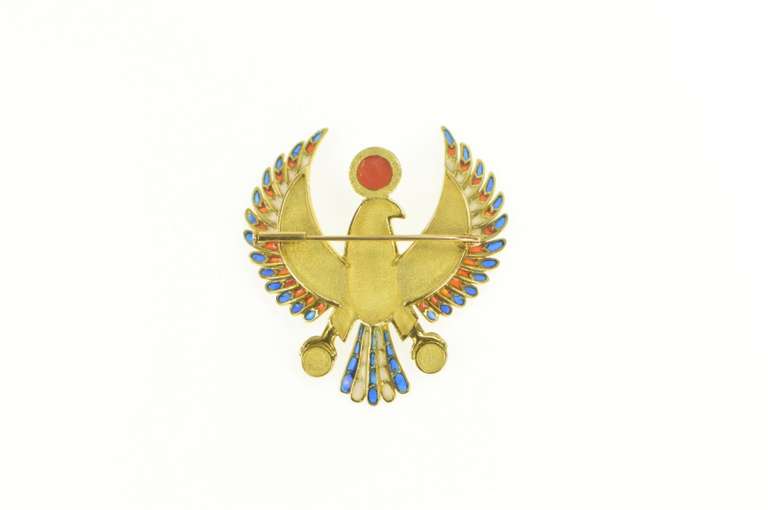 22K Yellow Gold Horus Ancient Egyptian Enamel Falcon Symbol Pin/Brooch