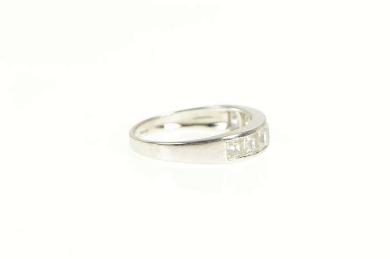 14K White Gold Princess Seven Stone Travel CZ Wedding Band Ring