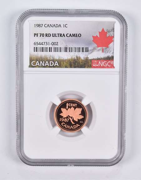 PF70 RD UCAM 1987 Canada 1 Cent NGC