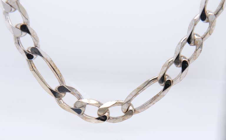 Popular Italian White Gold Figaro Link Chain Necklace