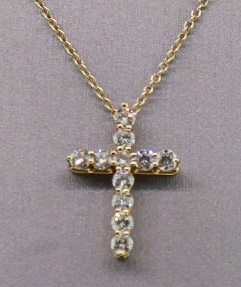 TIFFANY AND CO. 18K GOLD AND DIAMOND CROSS PENDANT