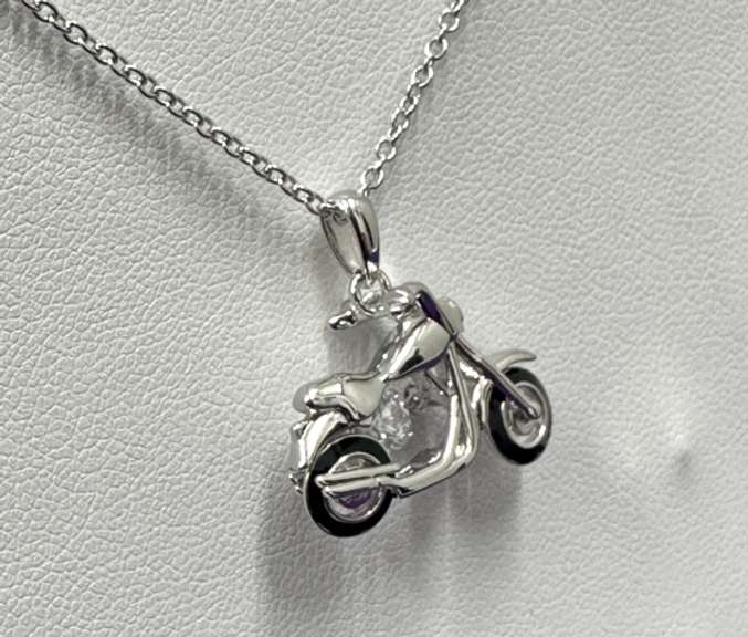 Sterling Silver Black Enamel Dancing stone  Bike Pendant