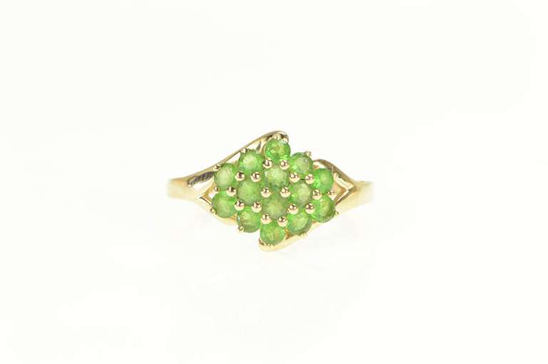 14K Yellow Gold Simple Peridot Cluster Statement Ring