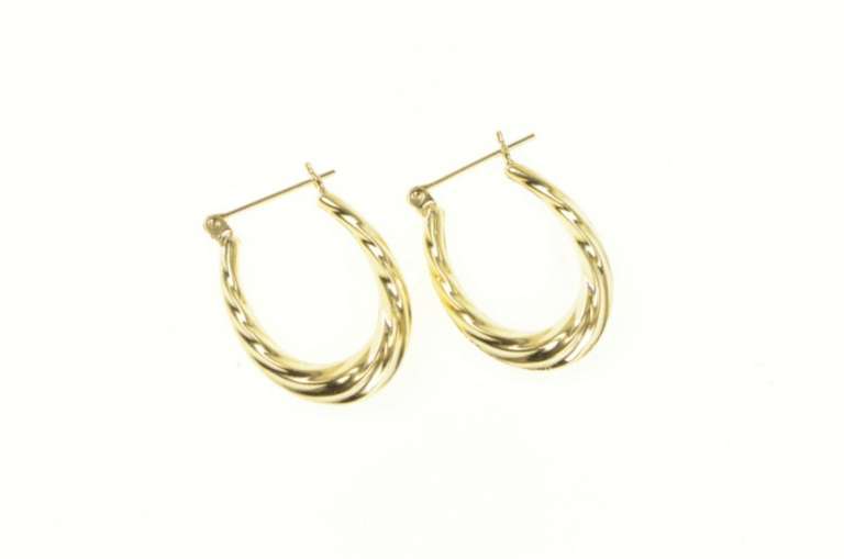 14K Yellow Gold Oval Satin Finish Twist Statement Hoop Earrings