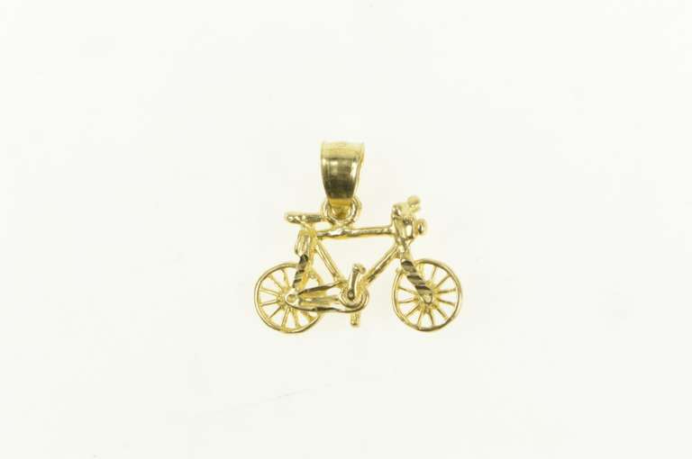 14K Yellow Gold 3D Diamond Cut Bicycle Bike Travel Charm/Pendant