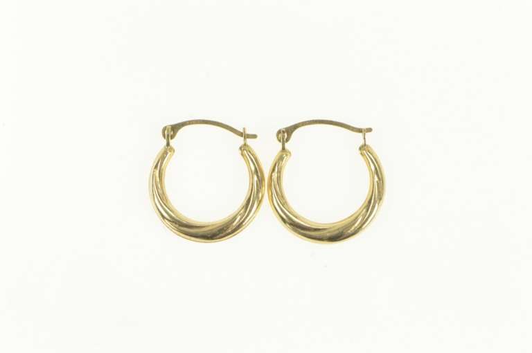 14K Yellow Gold Twist Design Puffy Hoop Simple 14.1mm Earrings