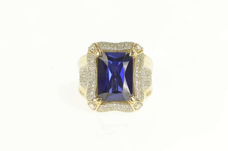 14K Yellow Gold Emerald Cut Sim. Sapphire 0.50 Ctw Diamond Ring