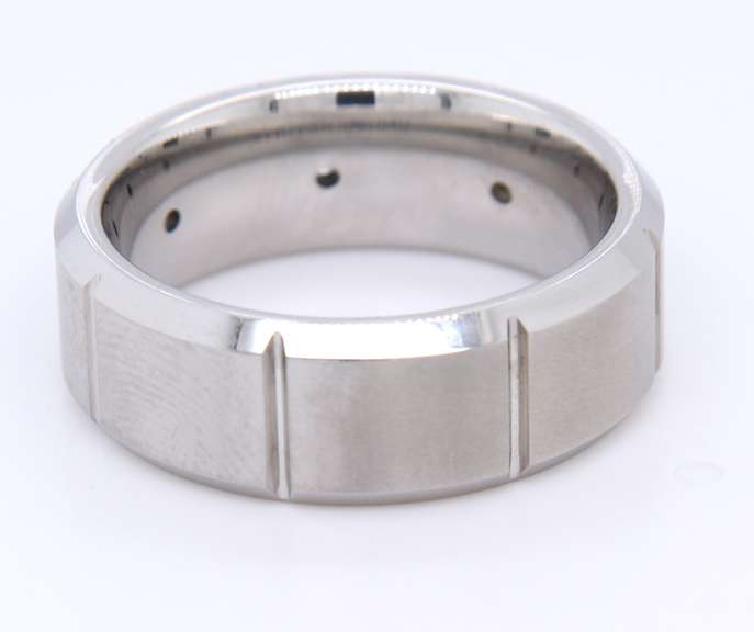 Triton 8mm Tungsten Carbide Bevel Edge Satin Finish Comfort Fit Diamond Band