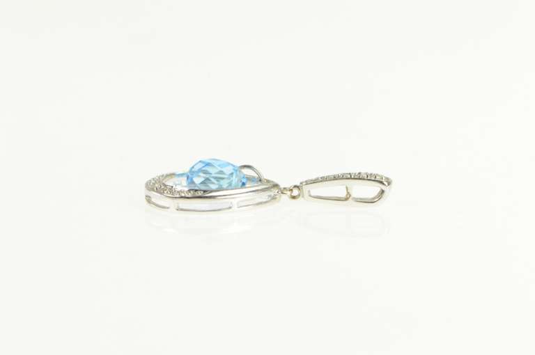 14K White Gold Pear Blue Topaz Diamond Accent Drop Pendant