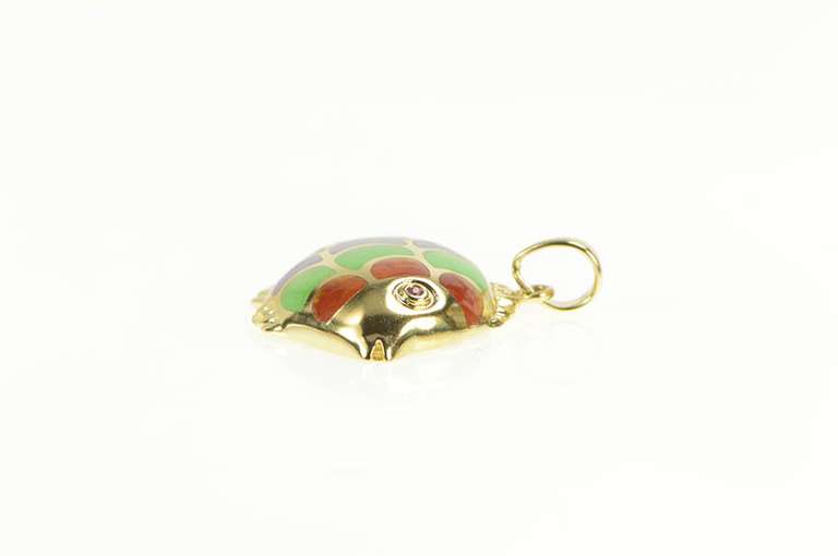 14K Yellow Gold Carnelian Jade Mother of Pearl Fish Scale Pendant