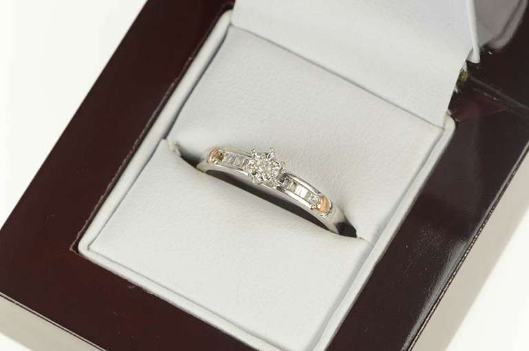 10K White Gold Diamond Classic Two Tone Simple Promise Ring