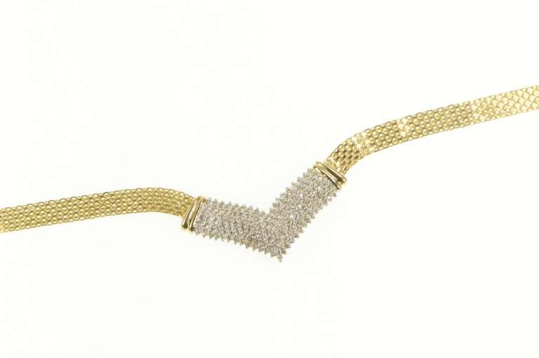 10K Yellow Gold 1.50Ctw Diamond Chevron Cluster Flat Chain Necklace