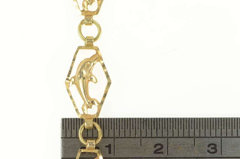 14K Yellow Gold Diamond Cut Dolphin Link Classic Chain Bracelet
