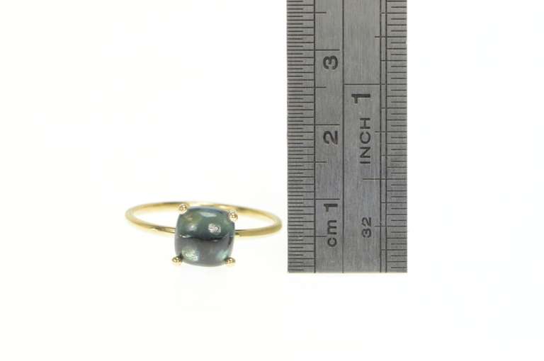 14K Yellow Gold Squared Simulated Sapphire Cabochon Statement Ring