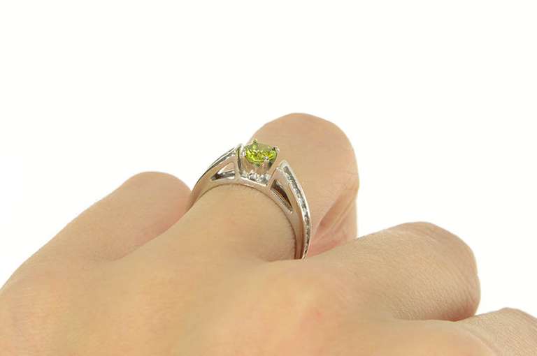 14K White Gold Peridot Diamond Accent Channel Engagement Ring