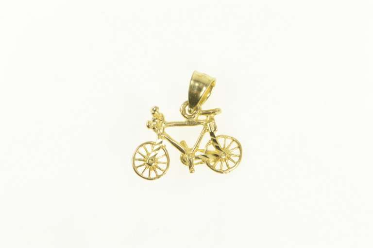 14K Yellow Gold 3D Diamond Cut Bicycle Bike Travel Charm/Pendant