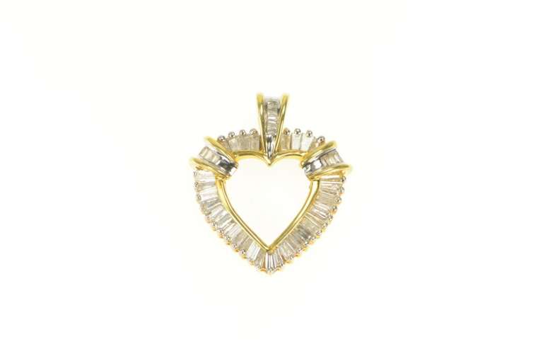 10K Yellow Gold 2.00 Ctw Baguette Diamond Heart Love Pendant