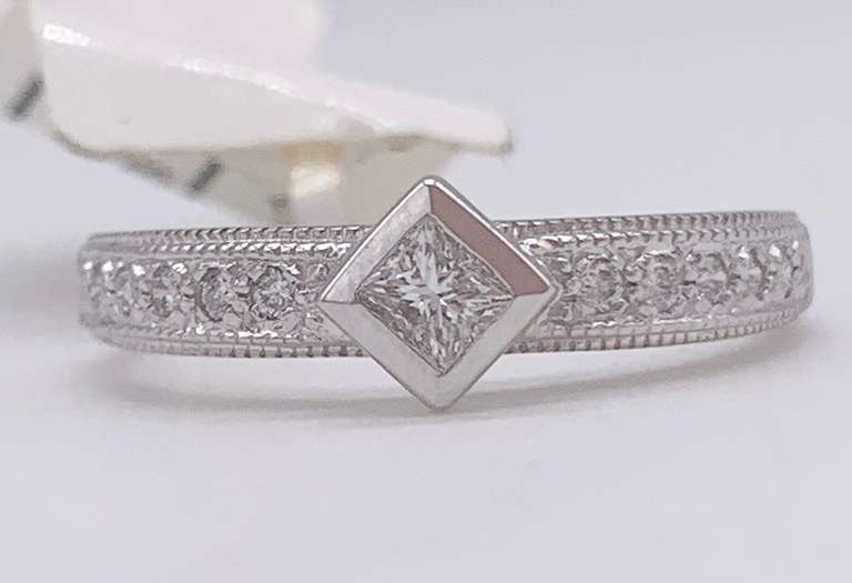 14kt Solid White Gold & Diamond Band Ring