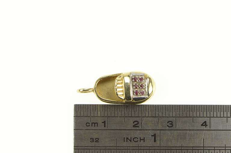 14K Yellow Gold Ruby Inset Moccasin Shoe Baby Bootie Charm/Pendant