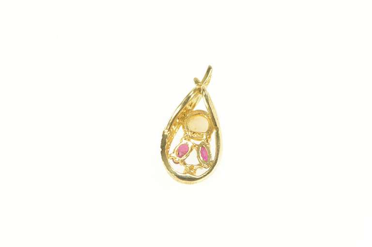 14K Yellow Gold Opal Ruby Diamond Accent Curvy Cluster Pendant