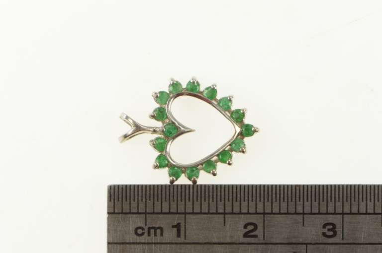 14K White Gold Emerald Classic Heart Love Symbol Pendant