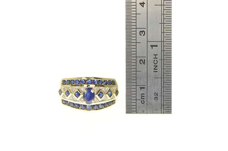 14K Yellow Gold Oval Natural Sapphire Diamond Engagement Ring