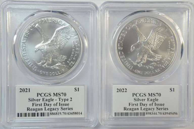 1st Day of Issue 2021 (Ty 2) & 2022 Reagan Legacy Series $1 PCGS MS70