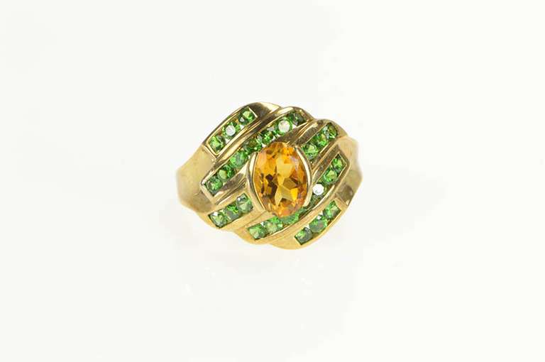 10K Yellow Gold Citrine Chrome Diopside Wavy Statement Ring