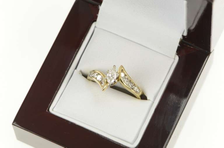 14K Yellow Gold 0.87 Ctw Marquise Diamond Bypass Engagement Ring