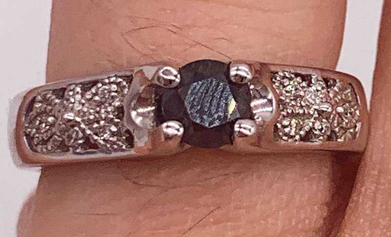 14kt Solid White Gold, Blue Sapphire, and Diamond Ring